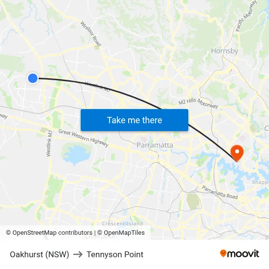 Oakhurst (NSW) to Tennyson Point map