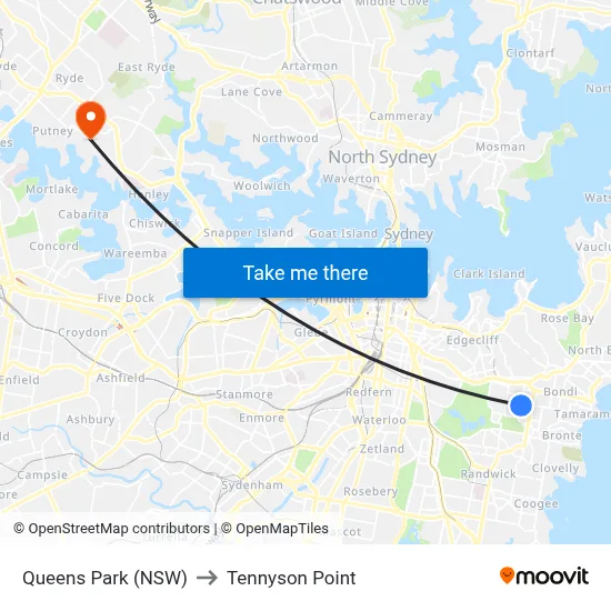 Queens Park (NSW) to Tennyson Point map