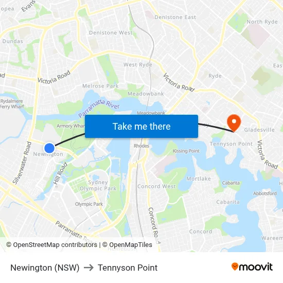 Newington (NSW) to Tennyson Point map