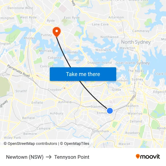Newtown (NSW) to Tennyson Point map