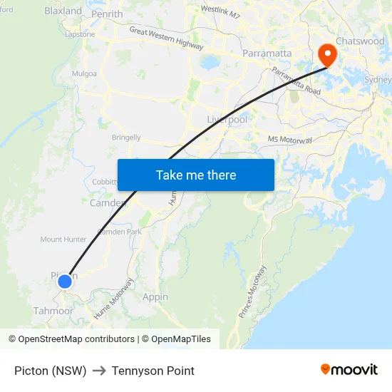 Picton (NSW) to Tennyson Point map