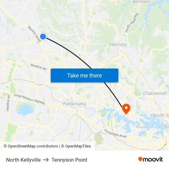 North Kellyville to Tennyson Point map