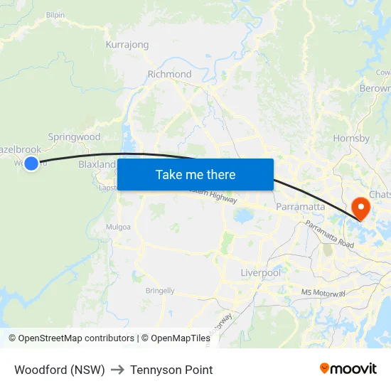 Woodford (NSW) to Tennyson Point map