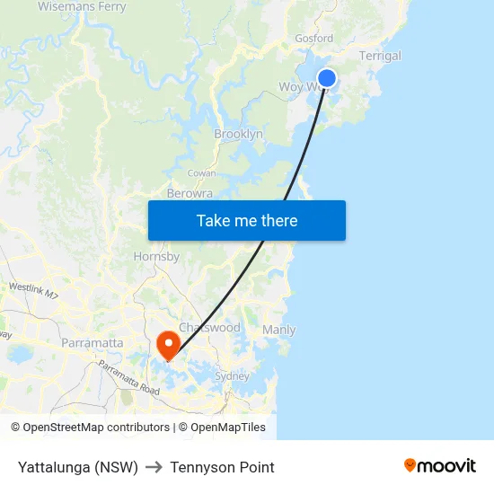 Yattalunga (NSW) to Tennyson Point map