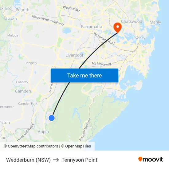 Wedderburn (NSW) to Tennyson Point map
