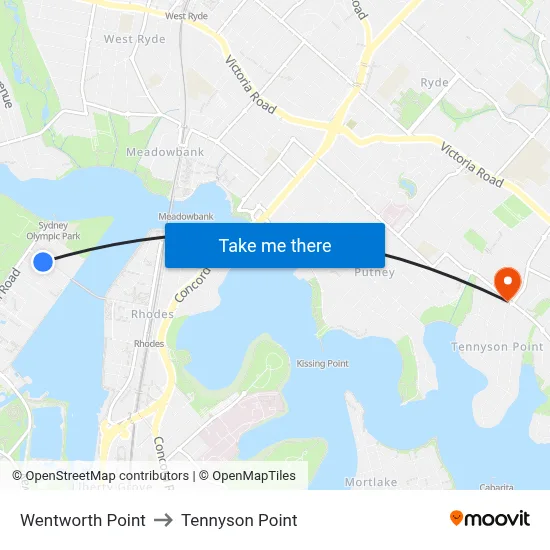 Wentworth Point to Tennyson Point map