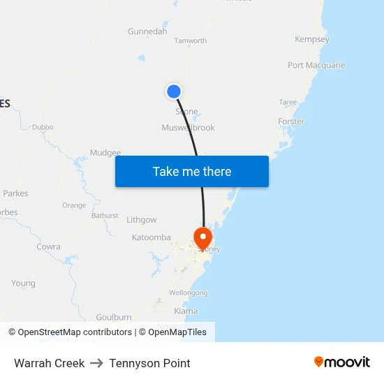 Warrah Creek to Tennyson Point map