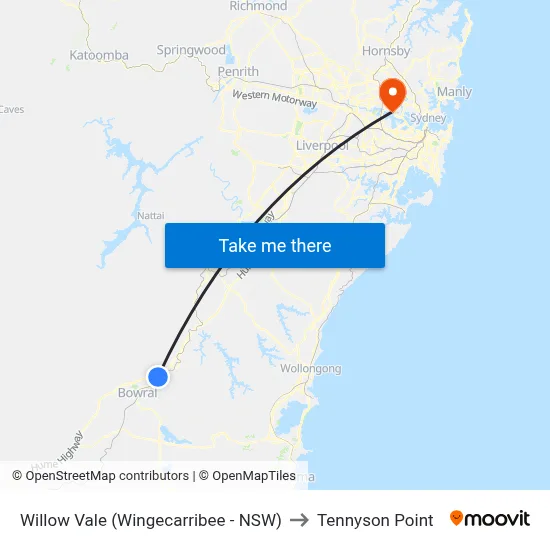 Willow Vale (Wingecarribee - NSW) to Tennyson Point map