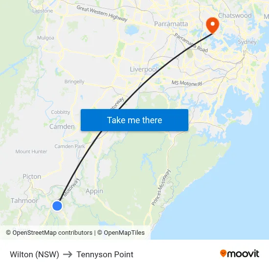 Wilton (NSW) to Tennyson Point map