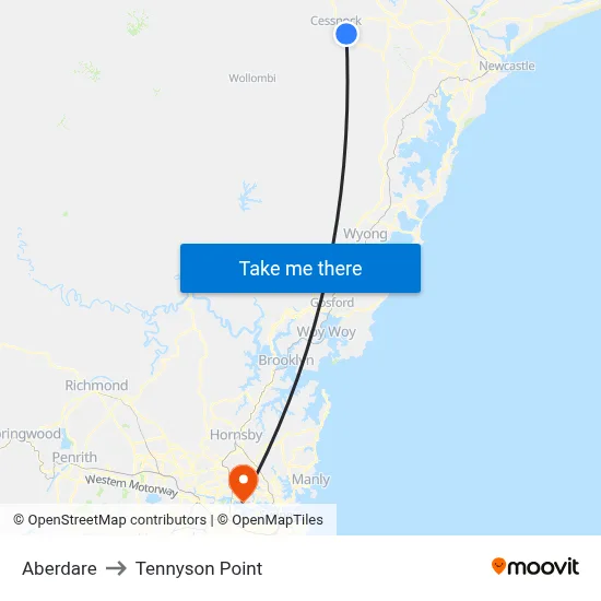 Aberdare to Tennyson Point map
