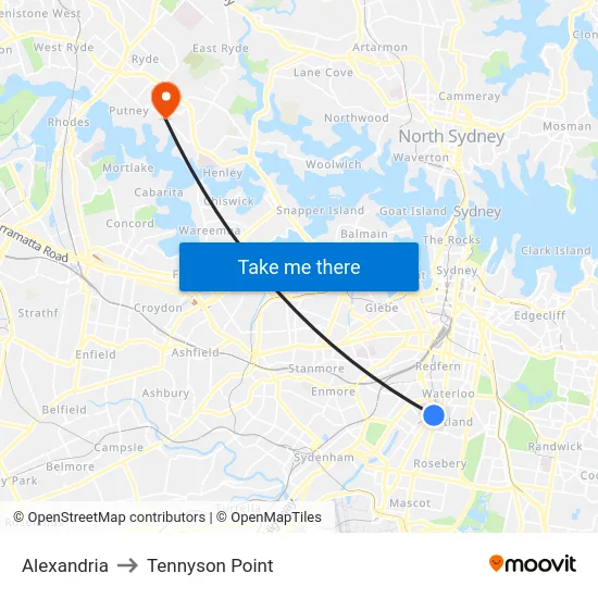 Alexandria to Tennyson Point map