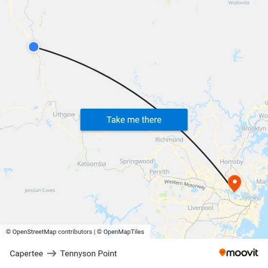 Capertee to Tennyson Point map