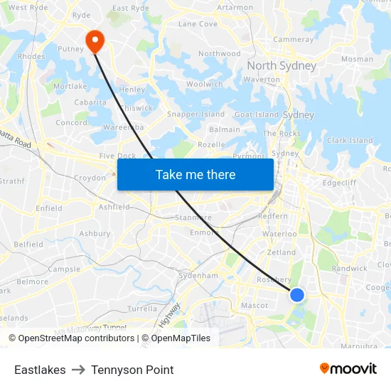 Eastlakes to Tennyson Point map