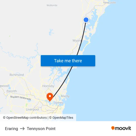 Eraring to Tennyson Point map