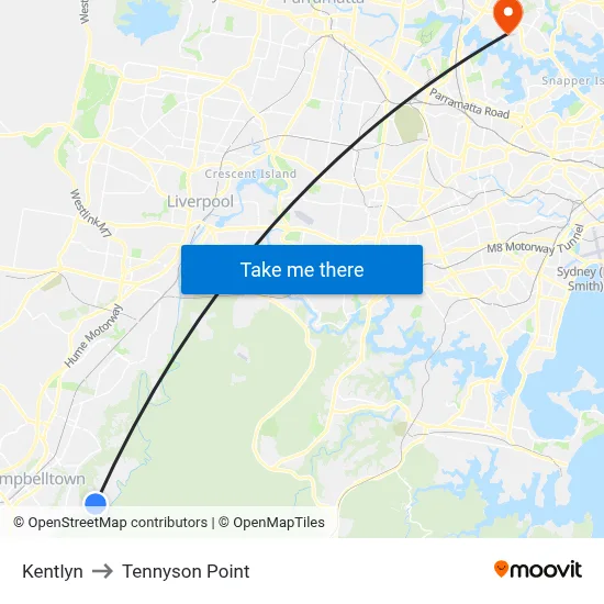 Kentlyn to Tennyson Point map