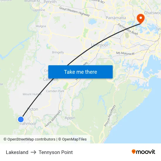 Lakesland to Tennyson Point map
