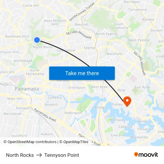 North Rocks to Tennyson Point map
