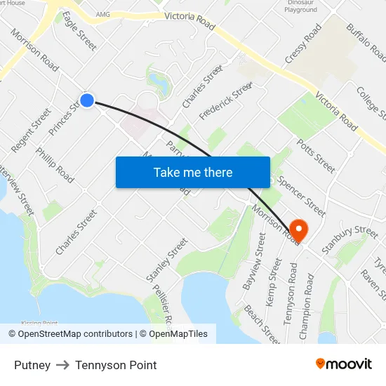 Putney to Tennyson Point map