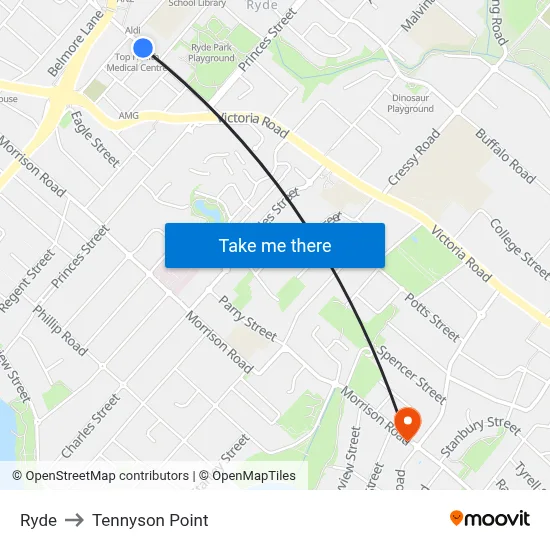 Ryde to Tennyson Point map