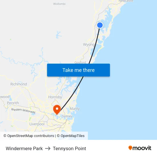 Windermere Park to Tennyson Point map
