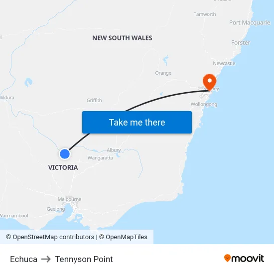 Echuca to Tennyson Point map