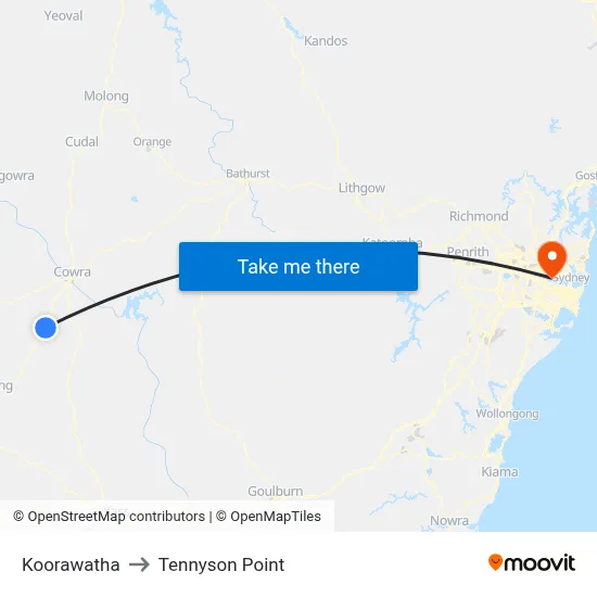 Koorawatha to Tennyson Point map