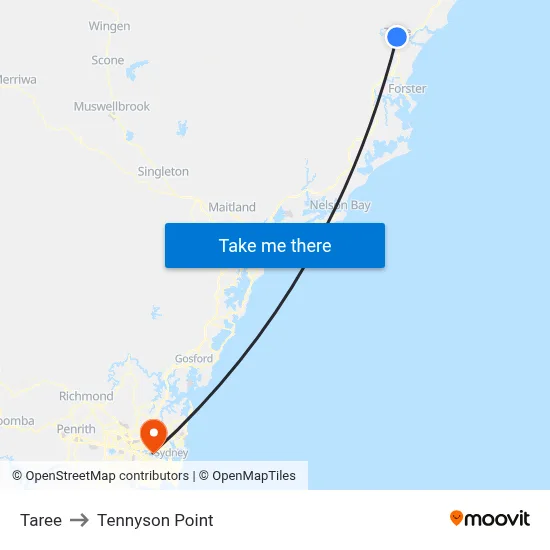 Taree to Tennyson Point map