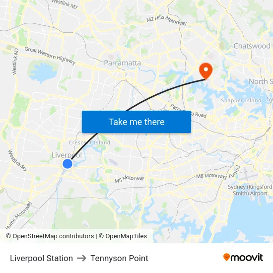 Liverpool Station to Tennyson Point map