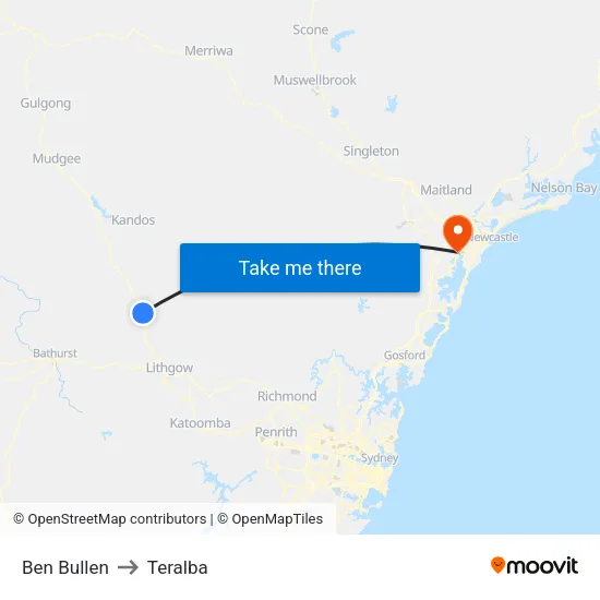 Ben Bullen to Teralba map