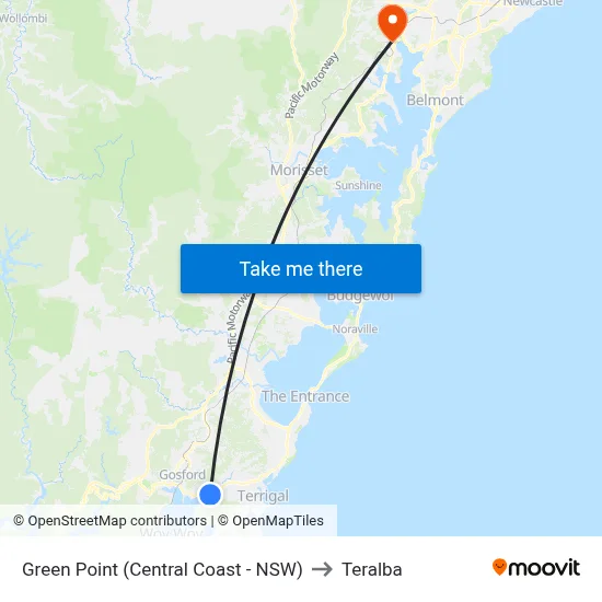 Green Point (Central Coast - NSW) to Teralba map