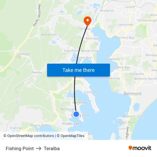 Fishing Point to Teralba map