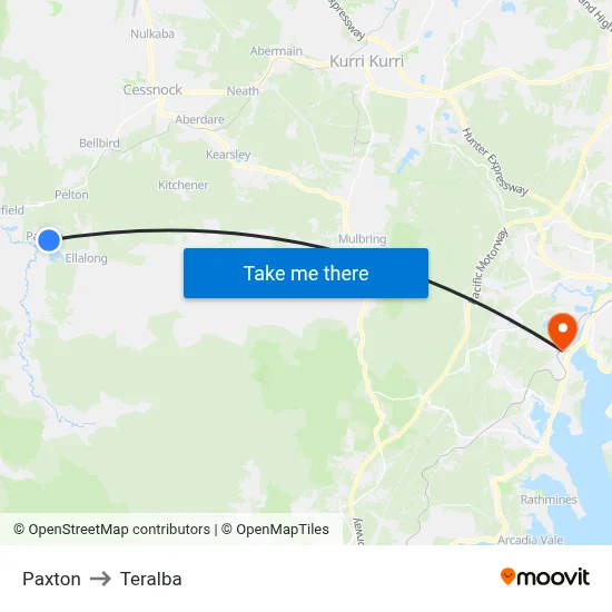 Paxton to Teralba map