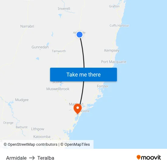 Armidale to Teralba map