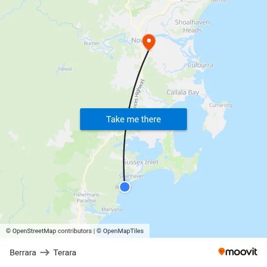 Berrara to Terara map