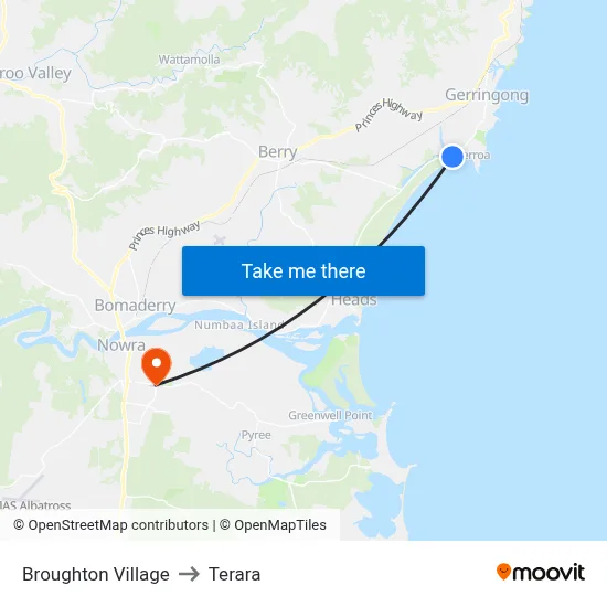 Broughton Village to Terara map