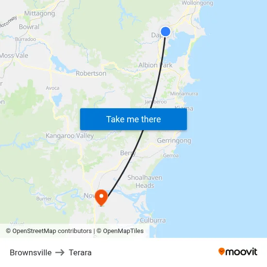 Brownsville to Terara map