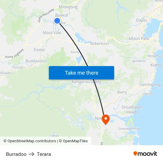 Burradoo to Terara map