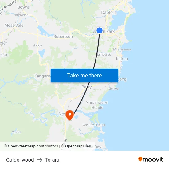 Calderwood to Terara map