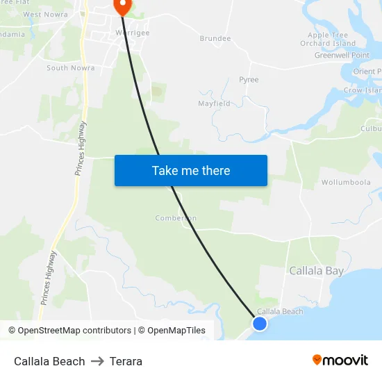 Callala Beach to Terara map