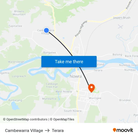 Cambewarra Village to Terara map