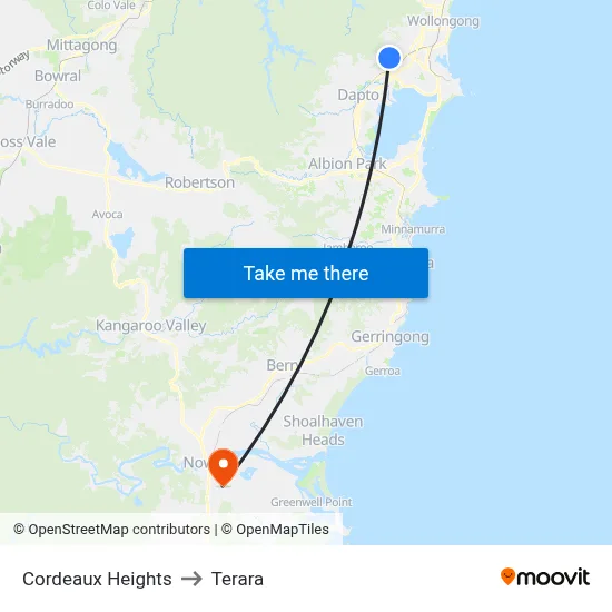 Cordeaux Heights to Terara map
