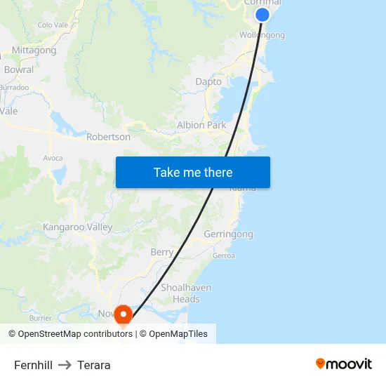 Fernhill to Terara map