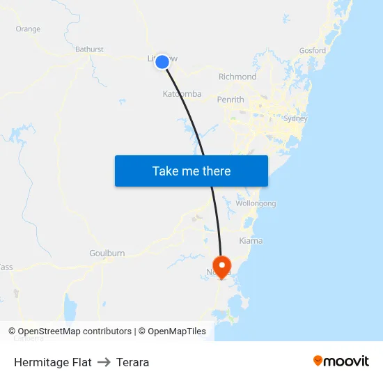 Hermitage Flat to Terara map