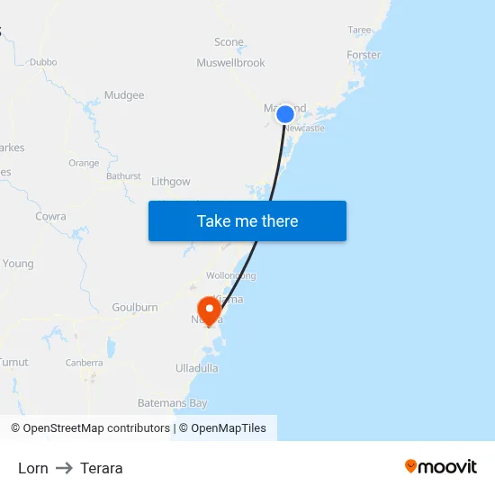Lorn to Terara map