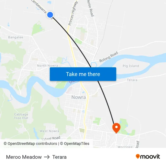 Meroo Meadow to Terara map