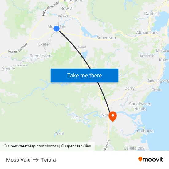 Moss Vale to Terara map