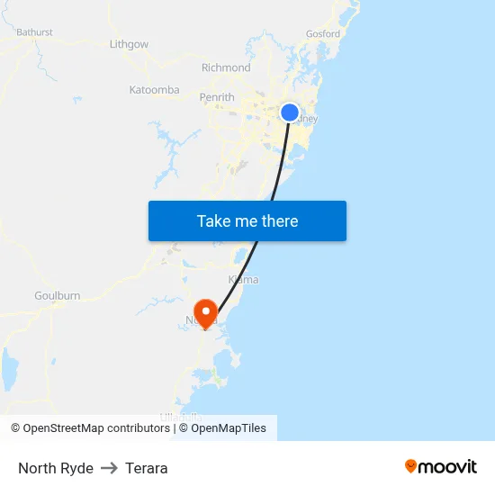 North Ryde to Terara map