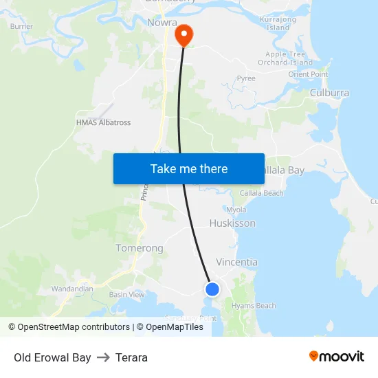 Old Erowal Bay to Terara map