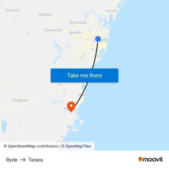 Ryde to Terara map