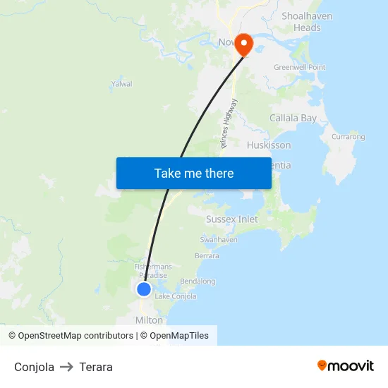 Conjola to Terara map